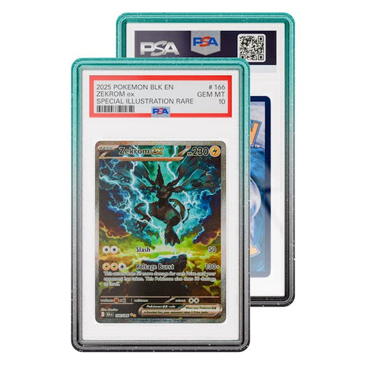 Picture showing a PSA graded guard case green at the top fading to black at the bottom. Style name is Neptune